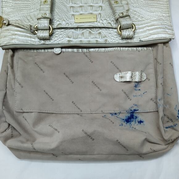 Brahmin Blake Ivory Leather Crocodile Embossed Double Handle Tote Shoulder Bag - Picture 16 of 16